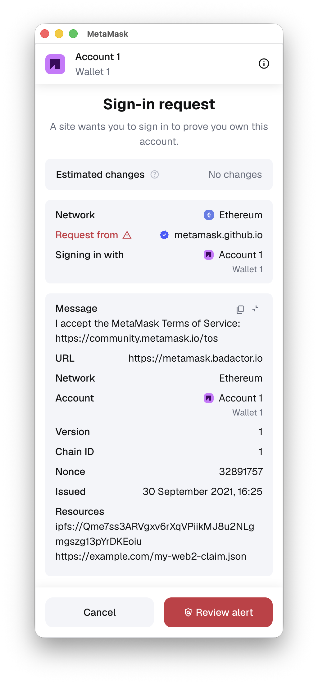 MetaMask Sign-In with Solana domain mismatch warning
